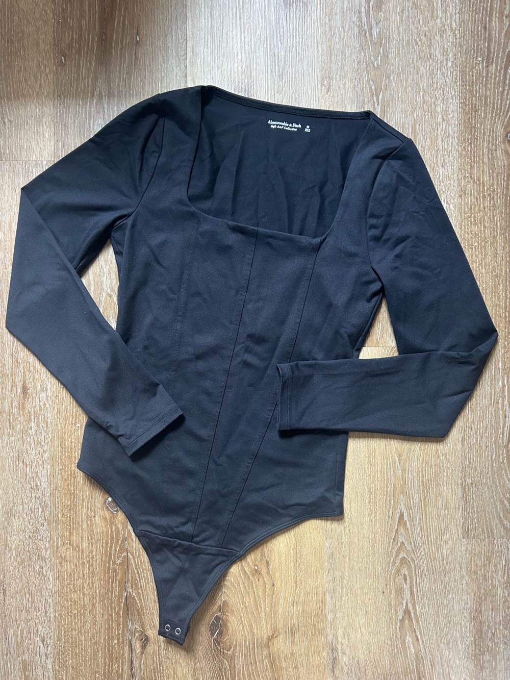 Abercrombie & Fitch Black Long Sleeve Square Neck Bodysuit - Soft A&F